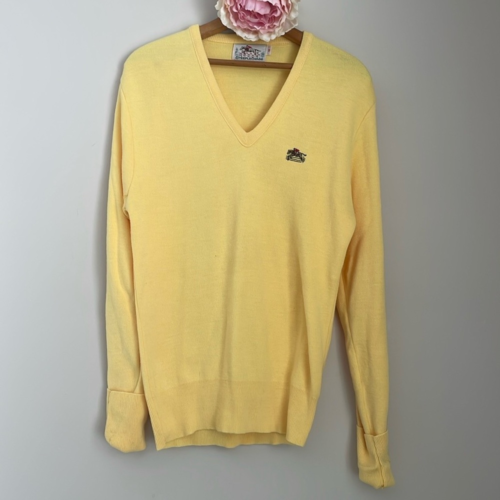 Vintage Steeplechase V-Neck Sweater Men's Size M Yellow Medium